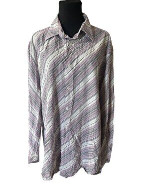 Perry Ellis cotton red black and tan striped button up shirt size XL